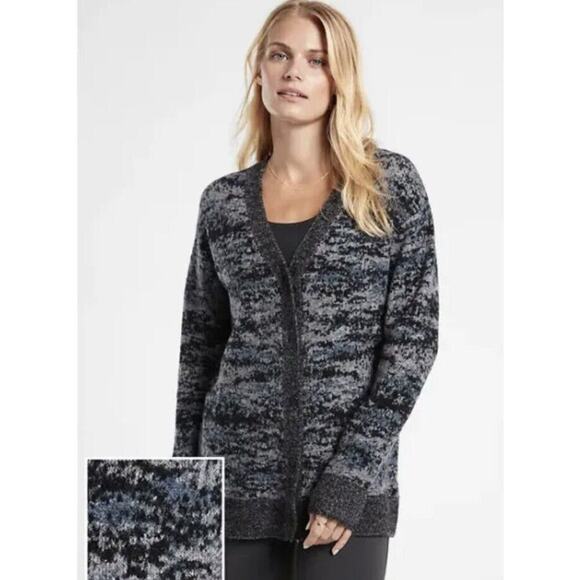 Athleta Westlake Texture Cardigan wool sweater blue black gray marbled sz XS - Picture 1 of 6